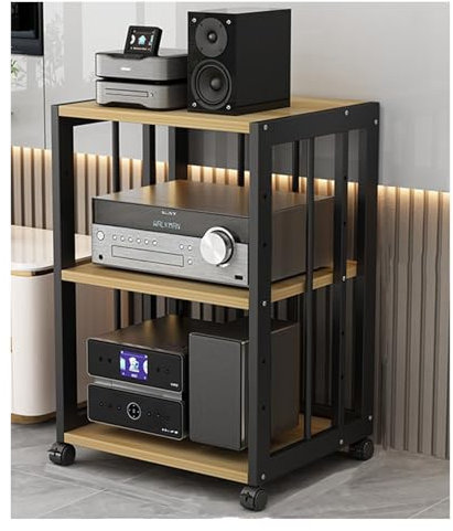 ZCFLWR 3-lagiger, Abnehmbarer AV-Medienständer, CD-Player-Ständer, Aufbewahrungsschrank für Stereokomponenten mit höhenverstellbarem Holzregal für Zuhause/Büro/Kino (Heller Walnussbaum)