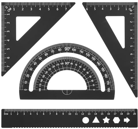 PATIKIL Set di Squadra Triangolare, Righello Metrico da 20cm Alluminio, Squadra Triangolare 45°60° e Goniometro, 4Pz, Nero