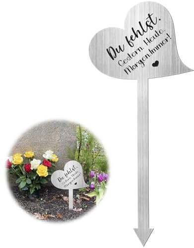 Grabschmuck Wetterfest, 28 cm Grabstecker, Herz Grabstecker Edelstahl mit Spruch Du Fehlst. Gestern. Heute. Morgen. Immer! Grabdekoration Wetterfest Grabgestecke Grabschmuck zum Andenken