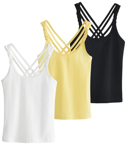 Happy Cherry Paquet de 3 Gilets Camisole pour Filles sous-vêtements Doux Débardeurs Unis pour Tout-Petits Vêtements de Danse Gymnastique Ballet à Dos Nageur 3-12 Ans