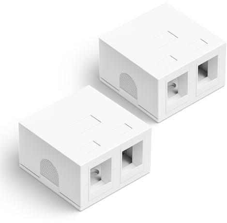 2-Port Keystone Jack Aufputzdose für STP Cat7/Cat6A RJ45 Keystone Jack, rj45 Aufputzdose für UTP Cat6/Cat5e/Cat5 RJ45 Keystone Jack Weiß, 2-Pack