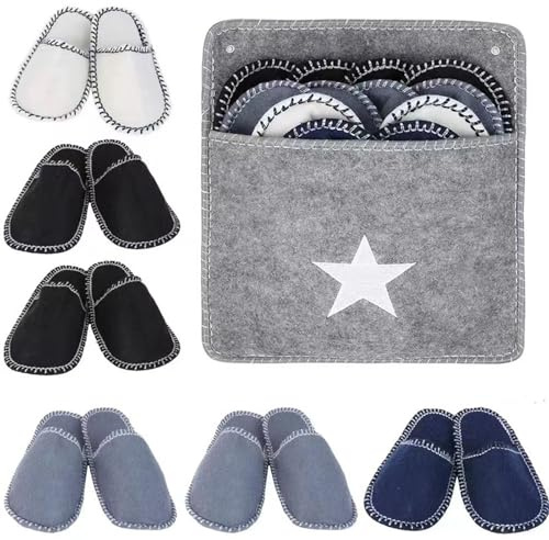 Lot de 6 pantoufles pour invités en feutre premium avec semelle antidérapante - Réutilisables pour la maison, l'hôtel et le voyage - Inclut un sac de rangement hygiénique