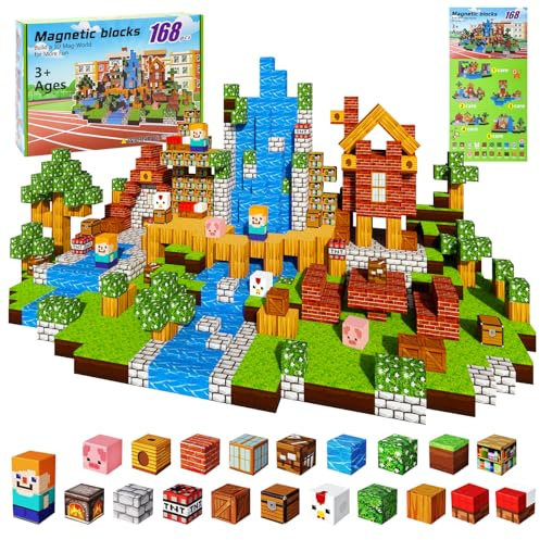 JaMalign Blocs de Construction magnétiques, 168 pièces, 2,5 cm par pièce, Blocs de Construction magnétiques pour Enfants, Jouet créatif Montessori de 4, 5, 6, 7 Ans, garçons et Filles, Cadeaux