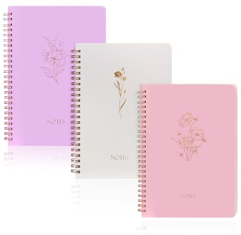 3 PCS Women's Aesthetic Spiral Notebook, Hardcover College Straight Line Horizontal Line Journal, Cute Journaling Notebook with Large Pocket Lined Pages, Men's and Women's Note Books, 3 Colors