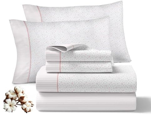 Juego de Sabanas 150x200CM 4 Piezas 100% Algodón 144 Hilos Ajuste preciso colchon 30CM Suaves Transpirables Lavables Diarias Cama Ropa Hogar Modelo Abrazo Color Nude 2 Fundas Almohada