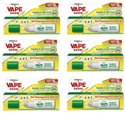 Vape Derm Family Active Gel Dopopuntura Roll On 15 ml, Sollievo Punture Insetti, Lenitivo Naturale, Senza Ammoniaca, Per Adulti e Bambini, Azione Rapida (6)