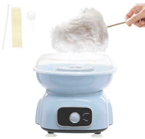 Juego de máquina de algodón de azúcar, máquina de algodón de azúcar de 500 W con cuchara de plástico y 10 palillos de bambú, 1850 rpm de azúcar para máquina de algodón de azúcar, para fiestas de