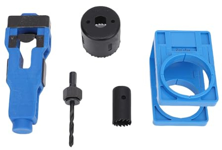 HELEVIA Door Lock Installation Kit, Precise Scoring Chiseling Door Latch Mortise Tool and Lock Hole Saw Kit, for 1-3/8in to 1-3/4in Thickness Wood Doors Blue