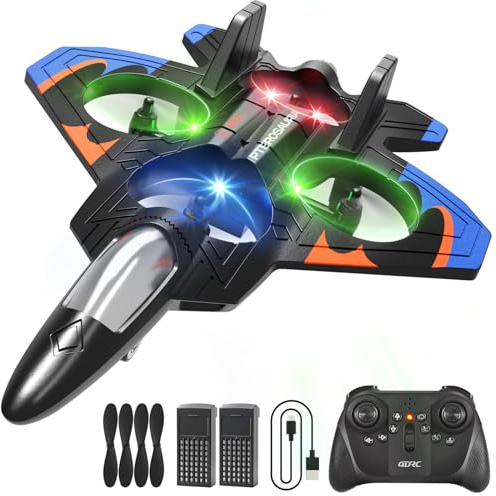 4DRC V32 RC Plane, Foam Remote Control Airplane with Light, 2 Batteries, 360° Flip, Gyro Stabilize Systems, 3 Speeds Adjustable RC Fighter Jet Planes Toy Gifts for Kids Boy Beginners Adults, Blue