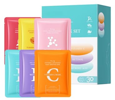 30 Packs Sheet Face Masks Skincare for All Skin Types, Hydrating Face Masks Suitable for Sensitive Skin, Bulk Facial Mask Set for Women Skin Care, Face Mask Gifts Set for Face Spa