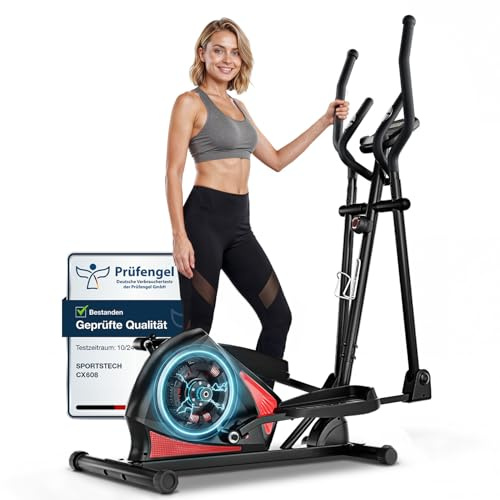 Sportstech Crosstrainer für Zuhause, extrem leiser magnetischer Ellipsentrainer, Crosstrainer mit 8 Widerstandsstufen, LCD-Display, bis 120 kg, Bluetooth, App-Steuerung und Pulssensor, CX608