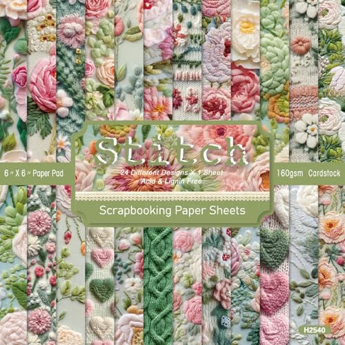 DiiWmme 24 Sheets Imitation Knitted Pattern Scrapbook Paper, 6x6 Inch Cardstock for Scrapbooking, Decoupage, Card Making, Photo Albums, Journaling and DIY Craft Projects (24 Unique Designs) (Flowers)