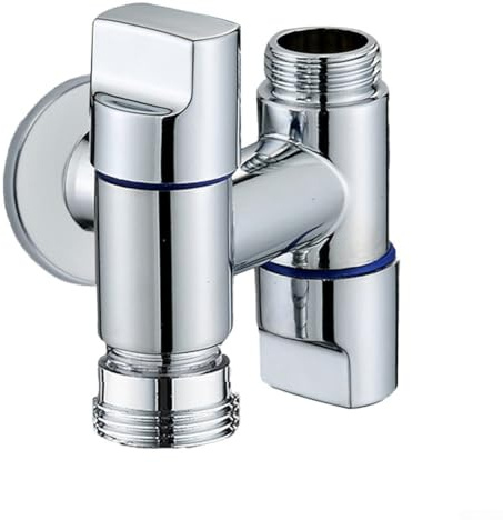 Válvula de ángulo de control doble, entrada y dos salidas, válvula de tope de ángulo de latón con salidas dobles para múltiples dispositivos, apagado automático de agua, compatible con conexiones