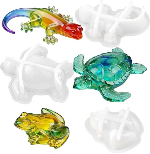 Juego de 3 Moldes Silicona Resina Epoxi, Moldes de Resina Epoxi con Anas/Lagartijas/Caracoles, Molde de Animales en 3D para Decoración de Mesas, Llaveros, Arte Mural, Regalos Hechos a Mano