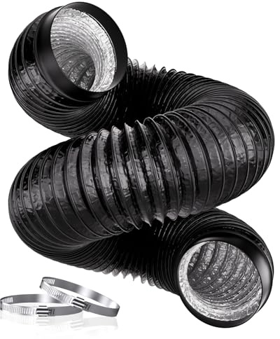 HG Power Manguera de aluminio reforzada de 100 mm, longitud de 2 m, de aluminio engrosado de alta calidad, manguera flexible con 2 abrazaderas para campana extractora, ventilador de tubo, secadora