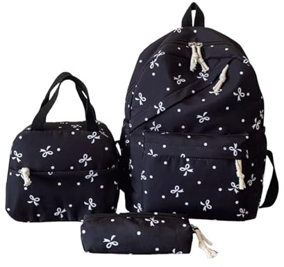 Générique Sac à Dos Enfant École Voyage Léger Résistant 3 pièces avec nœud joli preppy pour adolescentes avec à lunch trousse à crayons pour la rentrée scolaire esthétique et féminin sac à livres p
