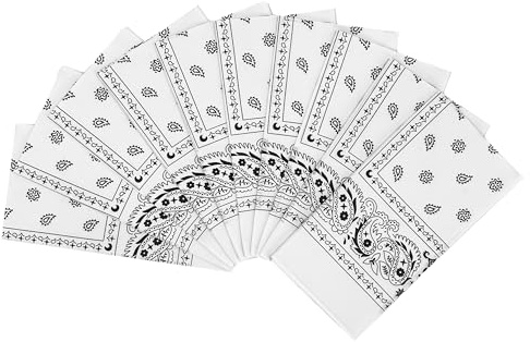 Vamqor 100% Cotton 10 Pack Fine Bandanas(White)