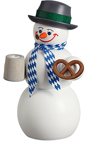 Seiffener Volkskunst German Incense Smoker Snowman Bavarian, Height 16 cm / 6 inch, Original Erzgebirge SV 12215