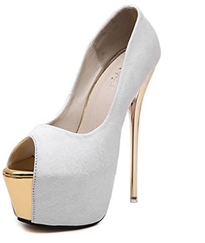 Tacchi Alti 16 Cm Sandali da Donna in Camoscio Scarpe da Ufficio Taglie Forti Décolleté da Donna Stiletto Scarpe con Tacco Alto E Punta Aperta con Tacco Sottile (Color : White, Shoe Size : 40 EU)