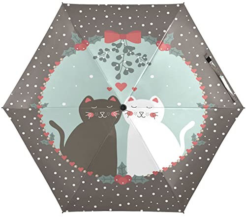 Liebe Katze Grau Regenschirm UV-Schutz Taschenschirm Umbrella Klein Leicht Schirm Kompakt Schirme für Mädchen Reise Strand Frauen