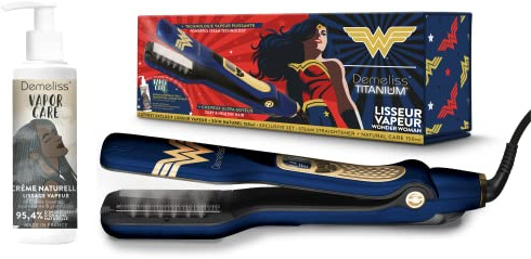 Demeliss SAINT ALGUE - Piastra Lisciante a Vapore TITANIUM WONDER WOMAN - Piastre Galleggianti, Rivestimento Titanio - Vapore Potente - Serbatoio XL integrato 40 ml - Pettine Staccabile