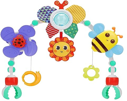 DQTYE Baby Stroll Activity Pram with Foldable Play Arch and Rattle Toy for 6-12 Months Travel