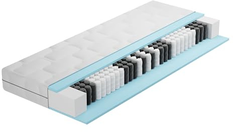 BMM Matelas 140 x 190 cm Ortho Medic avec Noyau à Ressorts ensachés Niveau de fermeté H2/certifié Öko-Tex/Matelas Ergonomique à 7 Zones Hauteur 21 cm/Matelas de Conception Allemande