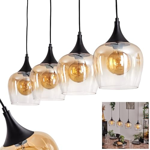 HOFSTEIN Hänglampa Azurara, hängande lampa av metall/glas i svart/bärnstensfärger/klar, vintage/retrodesign med glasskärmar (Ø 20 cm), höjd max. 127 cm, 4 x E27, utan glödlampor
