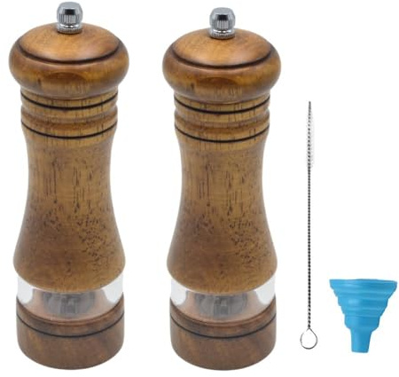 MASALACO Classic Salt and Pepper Grinder Set,Refillable Salt and Pepper Mills,Manual Oak Wood Salt Grinder,Pepper Grinder,Visible Adjustable Ceramic Grinding Rotor,2 Packs Set,6.5 Inch Each