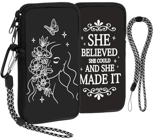 Phone Sock, Neoprene Phone Pouch with Carabiner and Straps, Universal Bag for Smartphones, Compact Sleeve Case for Travel Hiking, Shock Absorbing Pouch Case up to 7,Gift for Women Girls, She Believe