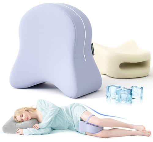 Ruizman Knee Pillow for Sleeping on Side - Hip Pillow for Sleeping with Cooling Cover - Memory Foam Spine Alignment Pillow for Side Sleepers (Purple)