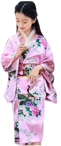XJKLBYQ Vestido tradicional japonés | Kimono para niños, patrón floral yukata japonés, cómoda kimono japonesa para la piel con cinturón de kimono, chicas blosom tradicional brobe kimono l