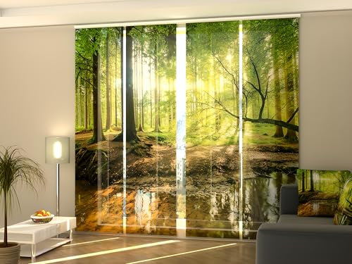 Wellmira Rideaux à Panneaux Coulissants Modernes, Rayons de Soleil dans la Forêt, Panneaux Japonais