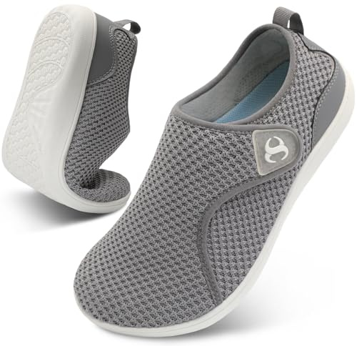 JOINFREE Women’s Barefoot Walking Shoes Wide Toe Box Casual Trainers, Zero-Drop Non-Slip Breathable Comfort Flat Shoes for Swollen Feet, Edema, Elderly & Pregnancy Grey 6 UK