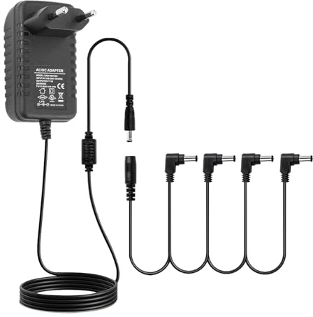 STRICH SPA-10 - Alimentatore di rete a pedale per chitarra (1000 mA – 1 A) AC 9 V, compatibile con pedali per chitarra e basso (Tip Negativ), cavo Daisy Chain a 4 vie