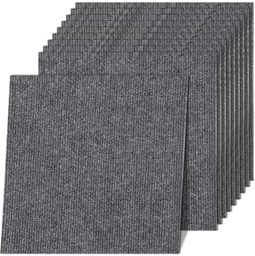 30Pcs Alfombras Suelo Autoadhesivas, 30x30cm Moquetas Azulejos Gris Oscuro Lavables Fácil de Pelar Pegar, Alfombrillas Baldosas Cuadradas Adhesivas Antideslizantes para Salón, Dormitorio, Oficina