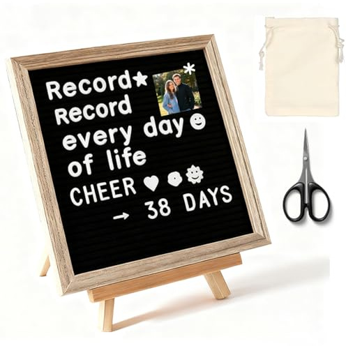 Letter Board aus Eiche 25x25cm, Letterboard mit 340 Buchstaben & Staffelei, Rustikales Buchstabentafel Holz, Stecktafel mit Zubehör, Memoboard für Küche, Meilensteine, Bürodekoration und Geschenke