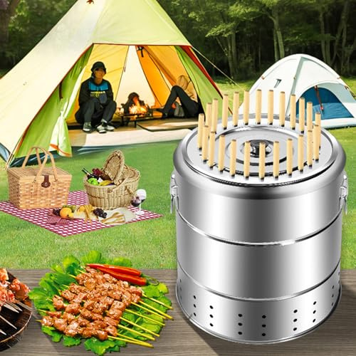 QianCruxtacy Parrilla De Carbón Portátil Sin Humo,Asador Vertical De Acero Inoxidable,Barril De Malla para Barbacoa De Acero Inoxidable,Ideal para Acampar Al Aire Libre E Interior RB-22