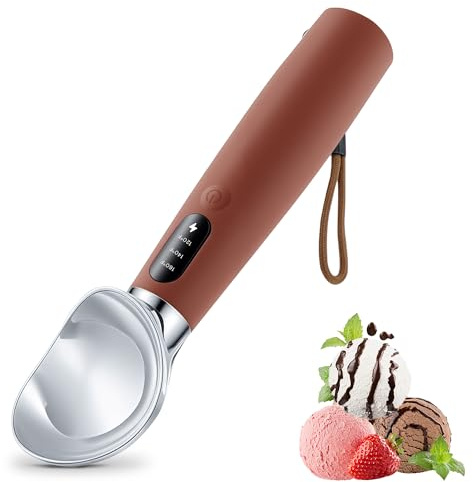 VRAIKO Paletta per gelato riscaldata, scalda gelato con 3 livelli di calore regolabili, display a LED, capacità 2600 mAh, ricaricabile, per gelato duro e altro (marrone)