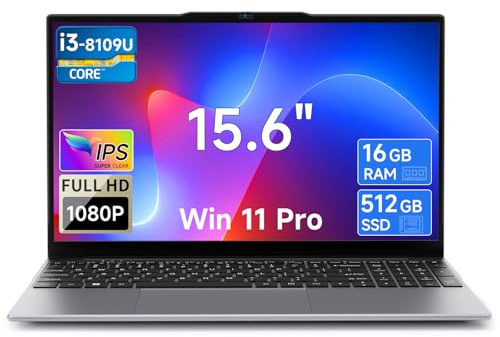 BMAX Ordenador Portátil 15,6 Core i3-8109U hasta 3,6 GHz Portatiles 16GB RAM 512GB SSD Win 11 Pro Laptop 5G WiFi, Bluetooth 5.0, USB 3.0x2, HDMI, 1920x1080 FHD Protege el Teclado Español