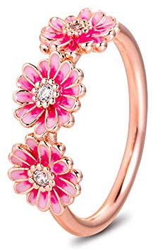 PANDOCCI 2020 Frühling Rosa Gänseblümchen Blume Trio Ringe für Frauen 925 Silber DIY Passend für Original Pandora Armbänder Charme Modeschmuck (54#)