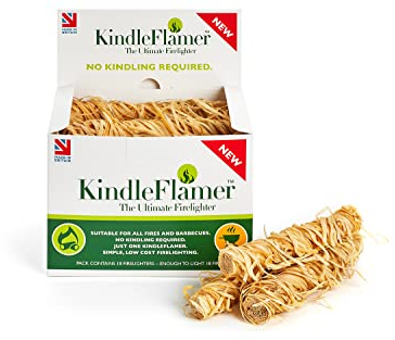 KindleFlamer Encendedores de fuego con leña – 18 unidades encendedores naturales para quemador de leña, barbacoa, horno de pizza, chimenea, chimenea, barbacoa, iniciador de fuego – Encendedor de fuego