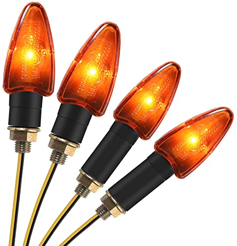 PROZOR 12V Universelle Motorrad Blinker, 4 STÜCK (2x kurz, 2x lang) 10W Blinker Licht IP65 Wasserdicht mit E-Marked & ECE Approval, Mini Blinkeranzeige für M10 Motorrad -Gelb