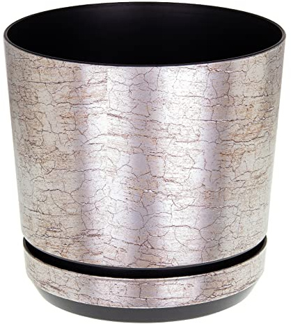 KORAD Antique Silver Indoor Plant Pots, 6 Sizes, Mix and Match Your Decor – Plant Pot Planter with Drainage Holes and Matching Saucer for All Houseplants – Modern Home Decor Round Flower Pot (18 cm)