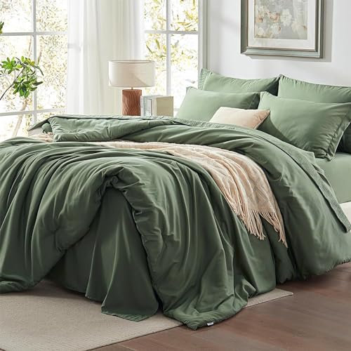Lanqinglv Sage Green Duvet Cover Set Double Bed Plain Bedding Set 120g Microfiber Breathable Quilt Duver Cover with Zipper Closure and 2 Pillowcases 50x75cm