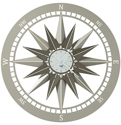 Arti & Mestieri Boussole Grande – Horloge murale design 100 % fabriquée en Italie – fer, diamètre 60 cm (sable et bronze)