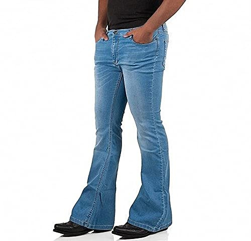 Jeans vintage pour homme avec fond cloche années 60 et 70, vêtements pour hommes, pantalons de discothèque pour homme, pantalons évasés en jean pour homme Bule Flair, 30W