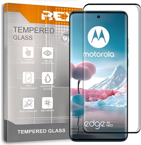 REY 2X Protector de Pantalla Curvo 3D para Motorola Moto Edge 40 Neo, Negro, Protección Completa, 3D / 4D / 5D