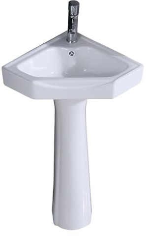 Lavabo pedestal independiente de una pieza, Fregadero de pedestal de cerámica para baño, Lavabo de lavabo triangular, Lavabo de baño de pedestal con desbordamiento, Lavabo de tocador