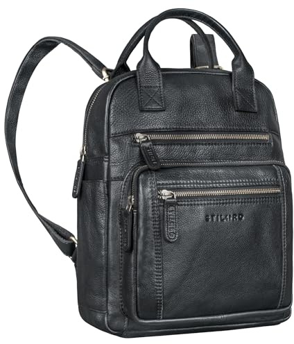 STILORD 'Zane' Premium Sac à Dos de Loisirs en Cuir Pour Dames Moyen-Grand - Idéal Comme Sac à Dos de Voyage Avec Support Pour Trolley - 12 Pouces, Couleur:noir